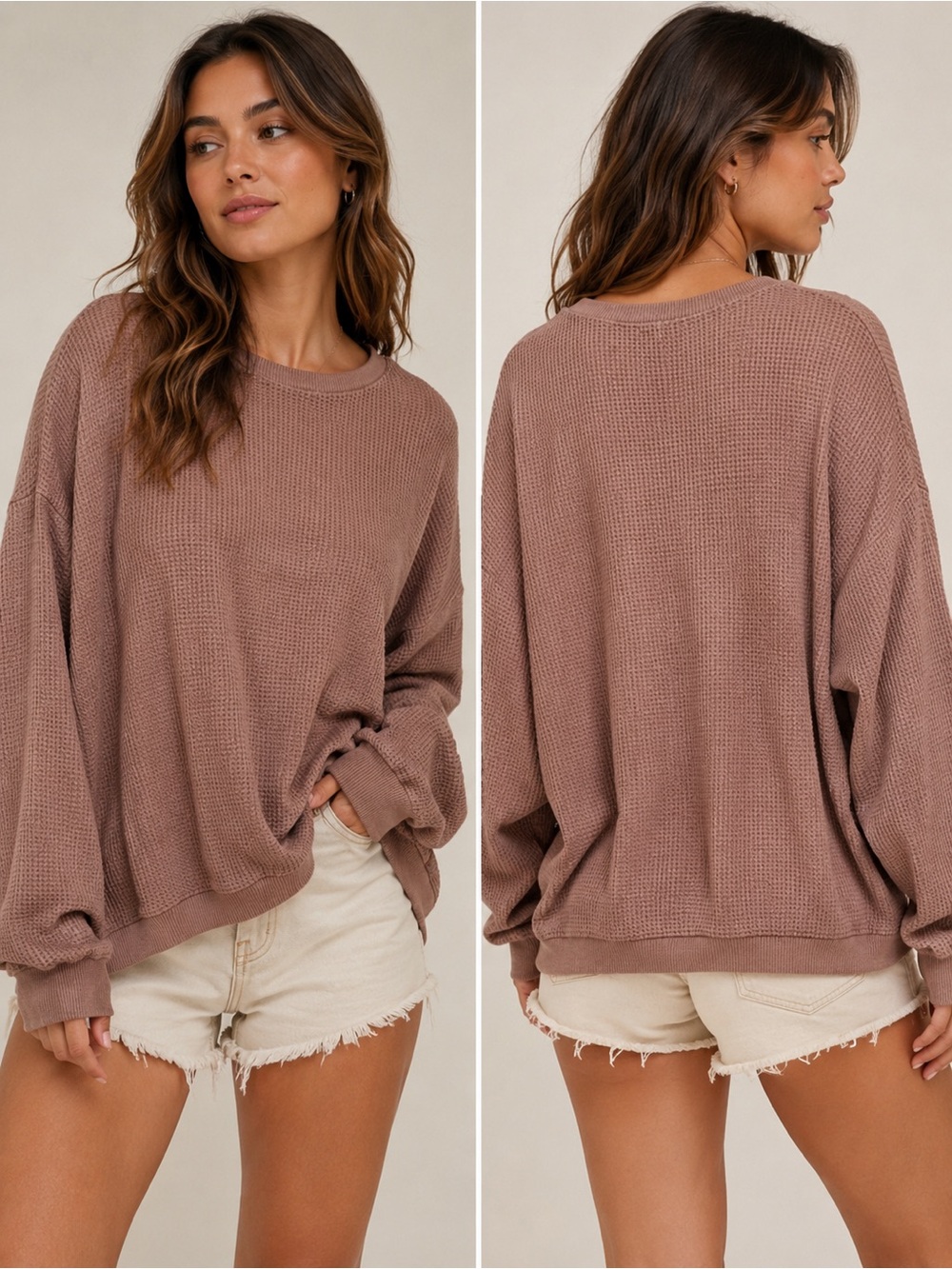 Aerie Oversized Waffle Knit Pullover Sweater XS Brown